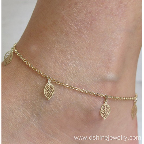 Summer Footlet Temperament Simple Gold Hollow Leaves Anklet Bracelet